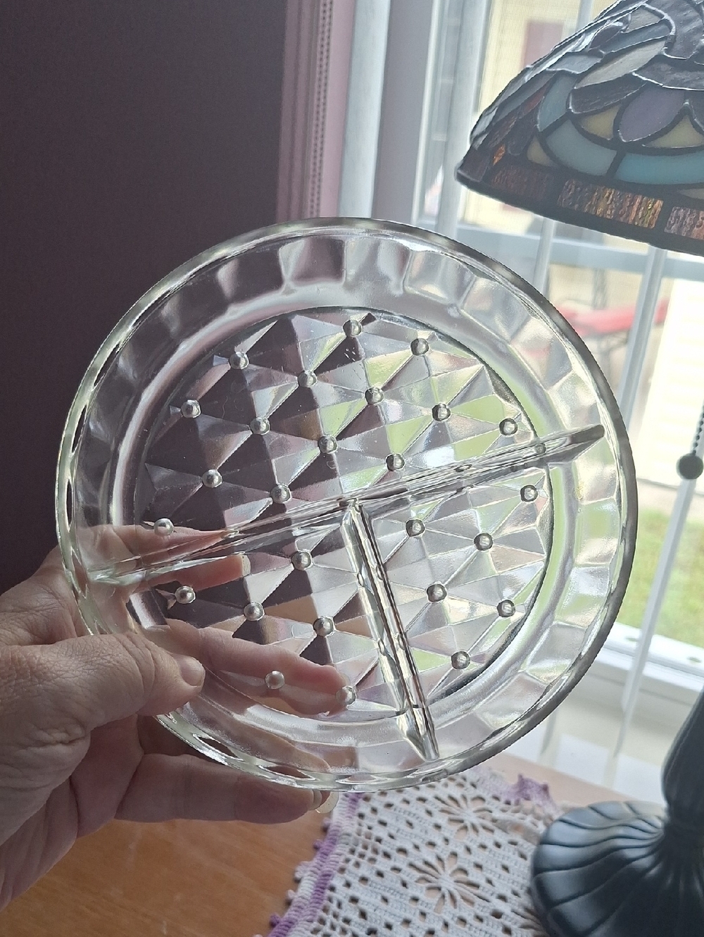 Clear Glass Mid-century Modern Divided Serving Plate